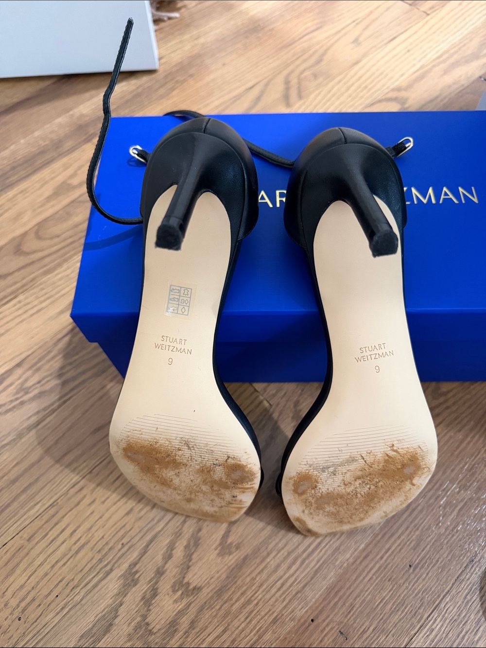 Stuart Weitzman Black Ankle-Strap Square-Toe Sandals - Picture 3 of 3